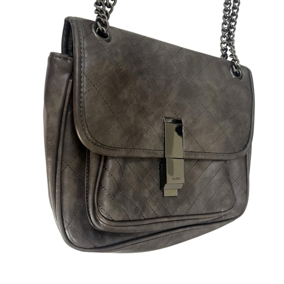 ALDO Charcoal Gray Stitched Shoulder Bag Metal Chain Crossbody Bag Streetwear - Picture 5 of 14